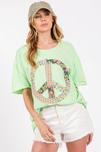 Load image into Gallery viewer, Sage+Fig Solid Color Top with Floral Peace Sign Applique in Sage ON ORDER
