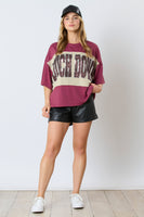 Fantastic Fawn OVERSIZED Color Block Top with Sequin TOUCHDOWN Front in Garnet/Dusty Gold