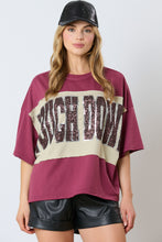 Load image into Gallery viewer, Fantastic Fawn OVERSIZED Color Block Top with Sequin TOUCHDOWN Front in Garnet/Dusty Gold
