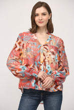Load image into Gallery viewer, FATE Mixed Print Top with Lace Insert Details in Peach Multi
