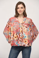 FATE Mixed Print Top with Lace Insert Details in Peach Multi