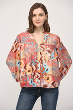 Load image into Gallery viewer, FATE Mixed Print Top with Lace Insert Details in Peach Multi

