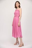 FATE Solid Color Pleated Midi Dress in Wild Rose