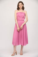 FATE Solid Color Pleated Midi Dress in Wild Rose