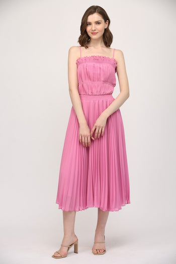 FATE Solid Color Pleated Midi Dress in Wild Rose