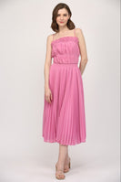 FATE Solid Color Pleated Midi Dress in Wild Rose