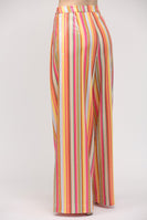 FATE Multi Color Striped Sequin Wide Leg Pants in Pink Yellow Blue