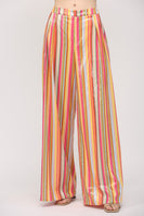 FATE Multi Color Striped Sequin Wide Leg Pants in Pink Yellow Blue