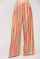 FATE Multi Color Striped Sequin Wide Leg Pants in Pink Yellow Blue