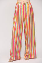 Load image into Gallery viewer, FATE Multi Color Striped Sequin Wide Leg Pants in Pink Yellow Blue
