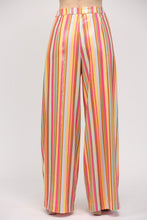 Load image into Gallery viewer, FATE Multi Color Striped Sequin Wide Leg Pants in Pink Yellow Blue
