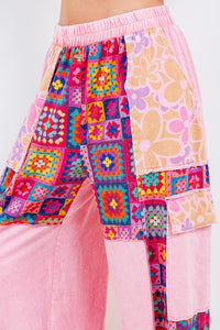J.Her Boho Printed Cargo Wide Leg Pants in Cupcake Pink ON ORDER