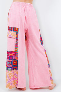 J.Her Boho Printed Cargo Wide Leg Pants in Cupcake Pink ON ORDER