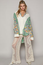 Load image into Gallery viewer, POL Oversized Thermal Top with Floral and Plaid Print in Clover Green Multi Shirts &amp; Tops POL Clothing   
