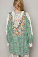 POL Oversized Thermal Top with Floral and Plaid Print in Clover Green Multi Shirts & Tops POL Clothing   
