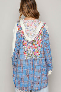 POL Oversized Thermal Top with Floral and Plaid Print in Pool Blue Multi Shirts & Tops POL Clothing   
