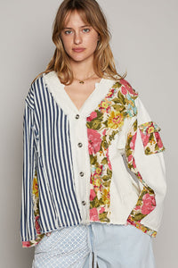 POL Oversized Button Down Top in Stripe/Natural