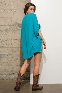 Blue B Studded Oversized Top in Teal Shirts & Tops Blue B   