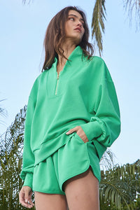 BucketList Half Zip-up Scuba Pullover Top in Green Jacket Bucketlist   