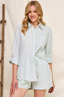 Allie Rose Multi Striped Cotton Blend Top in Sage Shirts & Tops Allie Rose   
