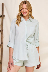 Allie Rose Multi Striped Cotton Blend Top in Sage Shirts & Tops Allie Rose   