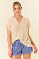 Doe & Rae OVERSIZED Henley Sweater Top in Natural