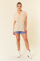 Doe & Rae OVERSIZED Henley Sweater Top in Natural