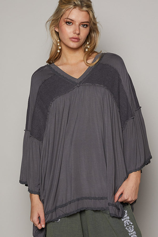 POL Oversized Solid Color Top in Charcoal Shirts & Tops POL Clothing   