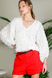 Vine & Love 3D Floral Embellished Top in Off White Shirts & Tops Vine & Love   