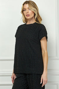 See and Be Seen Glitter Textured Short Sleeve Top in Black Shirts & Tops See and Be Seen   