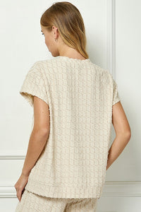 See and Be Seen Glitter Textured Short Sleeve Top in Cream ON ORDER Shirts & Tops See and Be Seen   