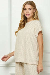 See and Be Seen Glitter Textured Short Sleeve Top in Cream ON ORDER Shirts & Tops See and Be Seen   