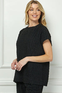 See and Be Seen Glitter Textured Short Sleeve Top in Black Shirts & Tops See and Be Seen   