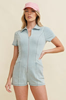Cloud Ten Fitted Denim Zip Up Romper in Light Denim