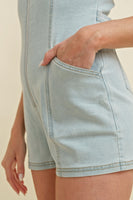 Cloud Ten Fitted Denim Zip Up Romper in Light Denim