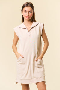 Doe and Rae Half Zip Front Mini Dress in Oat