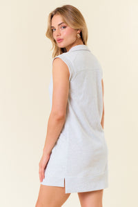 Doe and Rae Half Zip Front Mini Dress in Light Heather Grey