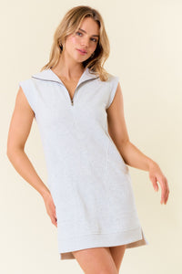 Doe and Rae Half Zip Front Mini Dress in Light Heather Grey