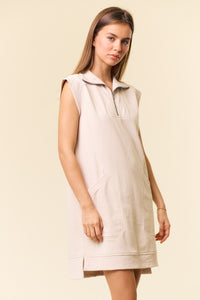 Doe and Rae Half Zip Front Mini Dress in Oat