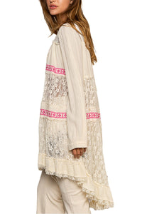 POL Lace and Double Gauze Open Front Cardigan in Natural Shirts & Tops POL Clothing   