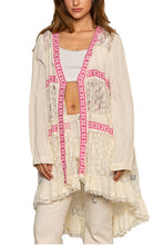 Load image into Gallery viewer, POL Lace and Double Gauze Open Front Cardigan in Natural Shirts &amp; Tops POL Clothing   
