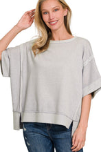 Load image into Gallery viewer, Solid Color Mineral Washed Contrasting Trim Top in Light Grey Shirts &amp; Tops Zenana   
