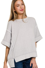 Load image into Gallery viewer, Solid Color Mineral Washed Contrasting Trim Top in Light Grey Shirts &amp; Tops Zenana   
