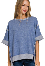 Load image into Gallery viewer, Solid Color Mineral Washed Contrasting Trim Top in Light Navy Shirts &amp; Tops Zenana   
