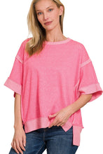 Load image into Gallery viewer, Solid Color Mineral Washed Contrasting Trim Top in Fuchsia Shirts &amp; Tops Zenana   
