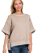 Load image into Gallery viewer, Solid Color Mineral Washed Contrasting Trim Top in Ash Mocha Shirts &amp; Tops Zenana   
