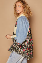 Load image into Gallery viewer, POL Oversized Mixed Print Top with Raglan Sleeves in Denim/Black
