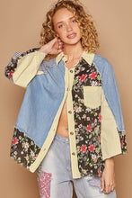 Load image into Gallery viewer, POL Oversized Mixed Print Top with Raglan Sleeves in Denim/Black
