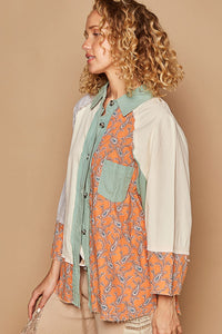 POL Oversized Mixed Print Top with Raglan Sleeves in Cream/Orange Shirts & Tops POL Clothing   