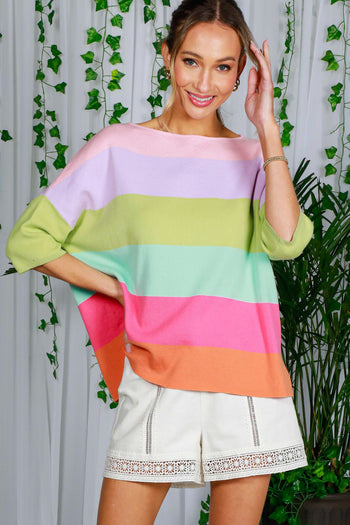 Vine & Love Color Block Lightweight Sweater Top in Multi